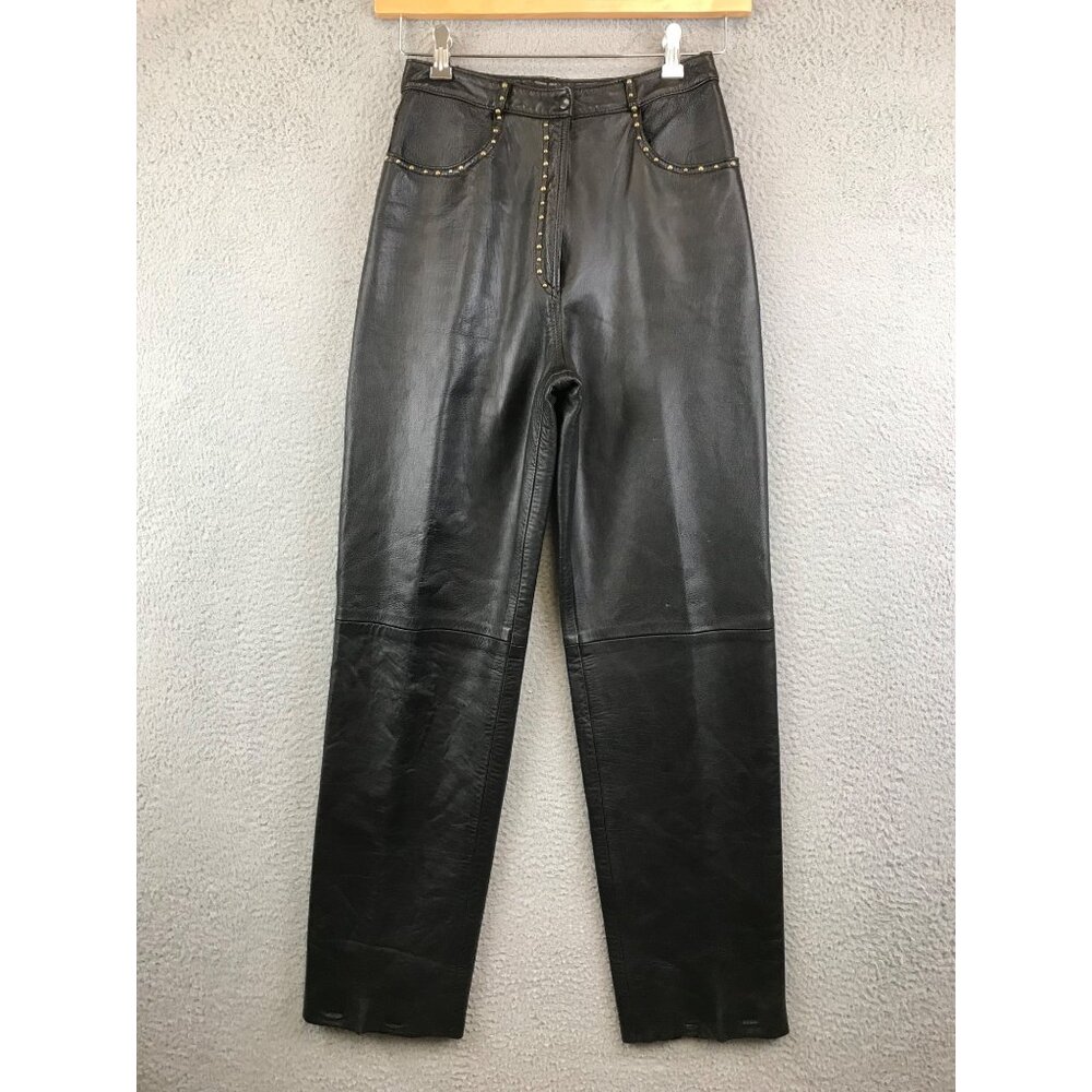Vintage 90s HARLAN Black leather pant studded size 8